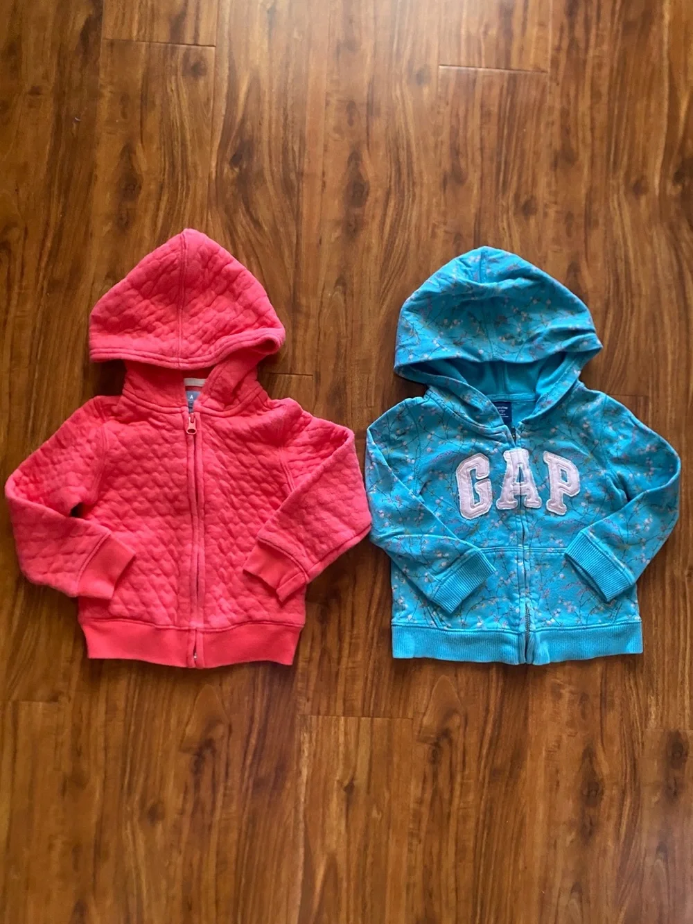 GAP Toddler Girls Watermelon + Blue Floral Hooded Zip Up Sweatshirts Size 2T